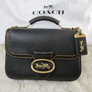 Coach 1941 Riley Top Handle 22 Crossbody Black Pebbled Leather